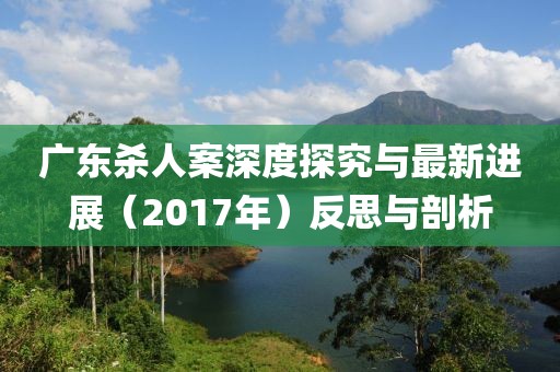 广东杀人案深度探究与最新进展（2017年）反思与剖析