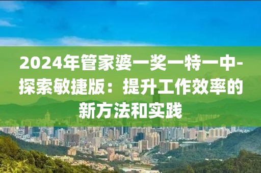 2024年管家婆一奖一特一中-探索敏捷版：提升工作效率的新方法和实践