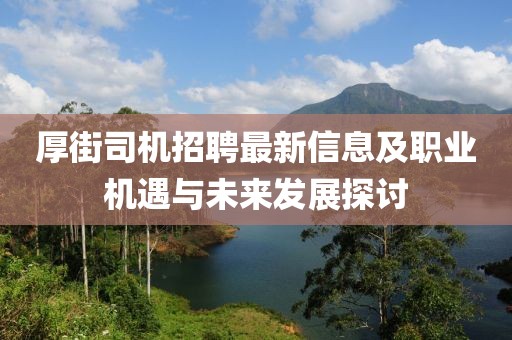 厚街司机招聘最新信息及职业机遇与未来发展探讨