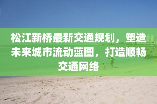 松江新桥最新交通规划，塑造未来城市流动蓝图，打造顺畅交通网络