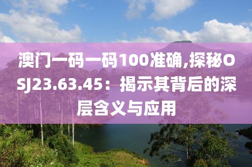 澳门一码一码100准确,探秘OSJ23.63.45：揭示其背后的深层含义与应用